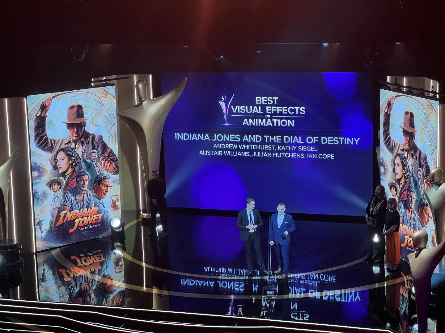 Ian Cope and Julian Hutchens on stage at the 2024 AACTA Awards for Indiana Jones and the Dial of Destiny.